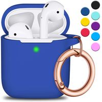R-fun AirPods Case Cover with Keychain, Full Protective Silicone AirPods Accessories Skin Cover for Women Men Girl with Apple AirPods Wireless Charging Case, Front LED Visible-Blue