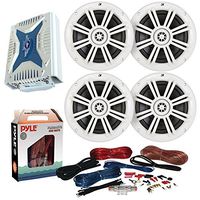 4 x Kicker 41KM604W 6.5" Marine Boat Coaxial White Speakers Combo Bundle With A Pyle PLMRA430BT 1000 Watt 4-Channel Marine Car Bluetooth Amplifier + Pyle PLMRAKT8 8 Gauge Amplifier Installation Kit