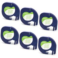 6-Pack Replace Dymo 91330 (10697) Letratag Labeling Refills Self-Adhesive Paper, Black on White, 12mm x 4m(1/2inchx 13feet)