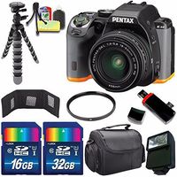 Pentax K-S2 DSLR Camera with 18-50mm Lens (Black/Orange) + 16GB Card + 32GB Card + Flash + 58mm UV Filter + Deluxe Accessory Kit Bundle