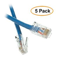 ACL 2 Feet Cat6 RJ45 Bootless Ethernet Patch Cable, Blue, 5 Pack