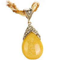 WaiiMak Bohemian Jewelry Statement Necklaces Women Rhinestone Gem Pendant Collar (Yellow)
