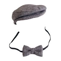 Baby Photography Props Monthly Boy Photo Shoot Outfits Infant Flat Cap Gentleman Hat Bowtie (Black+White)