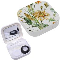 Portable Contact Lens Case Box Travel Kit Mirror + Bottle + Tweezers Container Holder [ Watercolor Bright Autumn Sunflowers ]