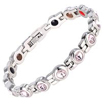 LEEFISH Women Elegant Magnetic Therapy Bracelet, Titanium Magnetic Inlaid Zircon Bangle, for Pain Relief Carpal Tunnel, Emotional Stress + Removal Tool,White