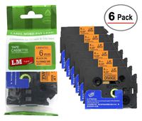 6/Pack - Premium Compatible with Brother TZe-B11 Black on Fluorescent Orange 1/4 p-Touch Label Tape, 6mm Laminated replacment TZeB11 Tape, TZB11 0.23" Black Ink on Hunter Orange Label.