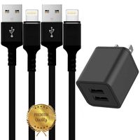 Boost+ Chargers, 2.4A Power Adapter 2-Port Portable Wall Charger with 2-Pack USB Data Charge Cable Cords Compatible with Apple iPhone, iPod Mobile Digital Device, Black