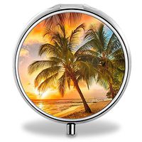 IMLONE Pill Organizer, Customized Coconut Tree Pill Boxes with 3 Components for Purse