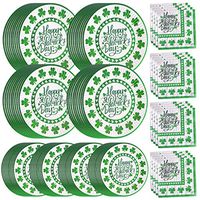 St Patrick’s Day Paper Plates and Napkins Bulk Dinnerware for 50 Guests Disposable Dessert Plates Green Shamrock Irish Party Supplies 9 inch 7 inch Tableware Set , Serves 50