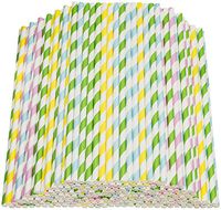 Paper Straws Biodegradable 200 Pack Striped Multi Colored BPA-Free Disposable 8.25" Long Non-Flexible Straw for Everyday/Birthday Party/Baby Shower/Wedding - By DuraHome (200 Pack)