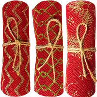 3-Yards Faux Red Burlap Ribbon- Christmas Designs (Zigzag, Diamond, Stem)