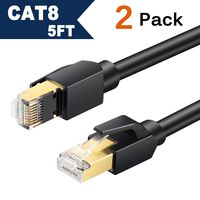 CAT8 Ethernet Cable,26AWG Lastest 40Gbps 2000Mhz SFTP Patch Cord,with Gold Plated RJ45 Connector for Router, Modem, PC, Switches, Hub, Laptop, Gaming, Xbox (5FT)