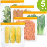 Upgraded Reusable Freezer Bags - Ziplock Bags 5 Pack, Leakproof Gallon Storage Bags Extra Thick for Marinate Meats, Fruit, Cereal, Sandwich, Snack