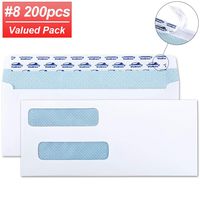 ValBox 200 Count #8 Double Window Envelopes 3 5/8" x 8 11/16" Flip and Seal Double Window Security Check Envelopes- Security Tint Pattern Designed for Home Office Secure Mailing, Letters, Invoices