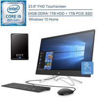 2020 HP 24 All in One Desktop Computer/ 23.8" FHD Touchscreen/Intel Hexa-Core i5-8400t Up to 3.3GHz/ 24GB DDR4 RAM/ 1TB HDD + 1TB PCIE SSD/DVDRW/AC WiFi/Windows 10 + EST 500GB External Hard Drive