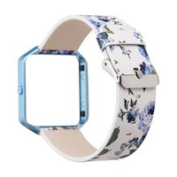 YOSWAN Replacement Band for Fitbit Blaze, Watchband Floral Soft Leather Strap Replacement Watch Band Wristband Bracelet Strap and Frame for Fitbit Blaze (White Blue+ Blue Frame)