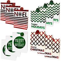 Christmas X-Large Gift Bags Printed & Embellished with Foil, Tags, and Ribbon Handles (12 Pack)