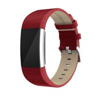 Kanzd Shiny Leather Wristband with Metal Connectors for Fitbit Charge 2 (Red)