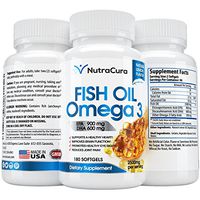 NutraCura 180 x Omega 3 Fish Oil Softgel - Best High Potency Fish Oil Supplement - Lemon Flavor - Made in The USA