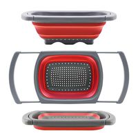 Qimh Colander collapsible, Colander Strainer Over The Sink Veggies/Fruit Strainers and Colanders with Extendable Handles, Folding Strainer for Kitchen, 6-Quart, BPA Free(Red)