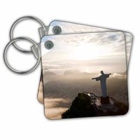 3dRose Statue of Christ The Redeemer, Rio De Janeiro, Brazil. Aerial - Key Chains, 2.25" x 2.25", Set of 2 (kc_228650_1)