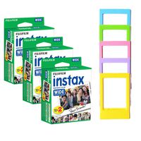 FUJIFILM INSTAX Wide Instant Film + Plastic Photo Frames (Blue, Green, Pink, Yellow & Purple - Deluxe Bundle (60 Film)