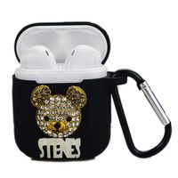 STENES Bling Silicone Case Compatible with AirPods Charging Case 2 & 1 - STYLISH - 3D Crystal Bear Design Accessories Kit Compatible with AirPods 1st/2nd Charging Cover Silicone Case - Black