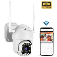 TOMLOV PTZ Camera WiFi Outdoor Security 1080P HD 4X Digital Zoom 3.6mm Fixed Lens 33ft Smart Night Vision Pan 320° Tilt 100° 5dbi Antenna Detection Alarm APP Remote Monitoring