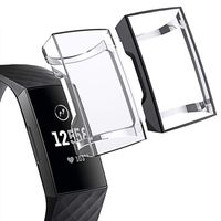 Minfex Compatible with Fitbit Charge 3 Screen Protector, Chargeable Protective Case Soft&Slim TPU Cover Frame Sport Accessories for Fitbit Charge 3/Charge 3 SE 2 Pack Black+Clear