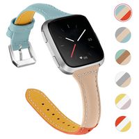 Aottom Compatible for Fitbit Versa Band for Women Girls Leather Soft Slim Stylish Fashion Three-Color Stitching Bracelet Wristband Replacement Band for Fitbit Versa/Versa Lite/Versa Special Edition