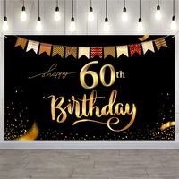 Trgowaul 60th Birthday Backdrop Gold and Black 5.2x3.3 ft Happy 60th Birthday Party Decorations Banner for Women Men Photography Supplies Background Happy Birthday Decor
