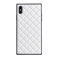 Square Grid Leather Case for iPhone Xs Max Luxury Lattice Rhombic Sheepskin Vintage Chic Stylish Cover Slim Soft Flexible Shockproof Trunk Back Shell (White, iPhone Xs Max 6.5'')