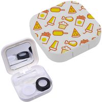 Portable Contact Lens Case Box Travel Kit Mirror + Bottle + Tweezers Container Holder [ Junk Food Chicken ]