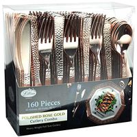 160 Pieces Rose Gold Plastic Silverware, Extra Heavyweight Disposable Flatware, Heavyweight Plastic Cutlery - Includes 80 Forks, 40 Spoons, 40 Knifes