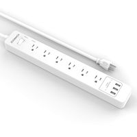 ZOOMACH Surge Protector Power Strip with USB Charging Ports and 5 Ft Extension Cord, Multi Outlet Power Strip with 2100 Joule, 1875W/15A (W-6Outlet, White)