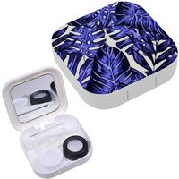 Portable Contact Lens Case Box Travel Kit Mirror + Bottle + Tweezers Container Holder [ Watercolor Tropical Leaves ]