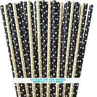 Paper Straws Black and Gold with White Polka Dots - 7.75 Inches - 100 Pack - Outside the Box Papers Brand
