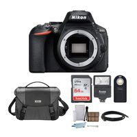 Nikon D5600 24.2MP DX-Format DSLR Camera (Body Only) with Nikon Case + 64GB Card + Flash and Bundle