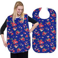 RMS Adult Bib Washable Reusable Waterproof Clothing Protector with Vinyl Backing 34"X18", Designer Patterns (Blue Rose)