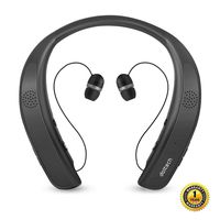 Bluetooth Headphones Speaker 2 in 1,DolTech Wireless Headphones Neckband Wearable Speaker Retractable Earbuds 3D Stereo Sound Sweatproof Headset with Mic