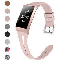 NANW Leather Bands Compatible with Fitbit Charge 3/Charge 3 SE, Slim Genuine Leather Band Replacement Accessories Strap Women Man Wristbands, Large Small