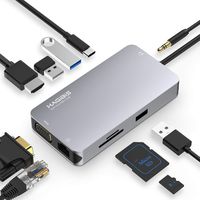USB C Hub, Hagibis 10 in 1 Type-C Hub with Gigabit Ethernet Port, USB C to 3 USB 3.0 Ports, 4K HDMI, VGA, SD/TF Card Reader, Type-C PD Charging and AUX Port for MacBook Pro and Other Type-C Laptop