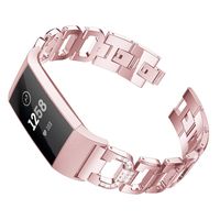 Maxjoy Compatible with Fitbit Charge 3 Bands, Charge 3 SE Metal Band Women Diamond Rhinestone Bracelet Chain Strap Replacement for Fitbit Charge3/ Charge3 SE Tracker Wristband, Rose Gold