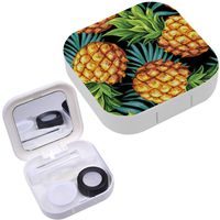 Portable Contact Lens Case Box Travel Kit Mirror + Bottle + Tweezers Container Holder [ Pineapples Ripe Tropical Palm Branches ]