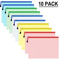 LOAZRE 741025798663 10 Packs 5 Colors Plastic Zip File Mesh Document Bag Storage Pen Pouch Zipper File Bags in A4 Sizes, Office Stationery Supplies