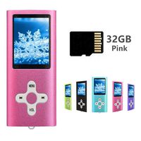 MP3 Player MP4 Player with a 32GB Micro SD Card, Runying Portable Music Player Support up to 64GB, Mini USB Port 1.8 LCD, with Photo Viewer, E-Book Reader, Voice Recorder & FM Radio Video, 32GB Pink