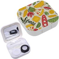 Portable Contact Lens Case Box Travel Kit Mirror + Bottle + Tweezers Container Holder [ Pizza Pasta Fun ]