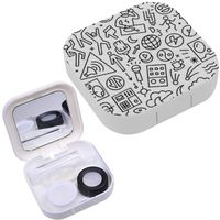 Portable Contact Lens Case Box Travel Kit Mirror + Bottle + Tweezers Container Holder [ Music Icons ]