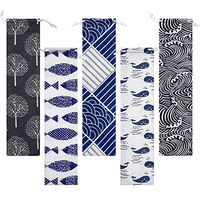 5 Pieces Straw Carrying Case, Straw Pouch, Travel Bag for Stainless Steel, Glass, Silicone, Bamboo, Cutlery and Cleaning Brush Straws, Safety and Reusable Straw Case (10.6 x 2.3 Inch)