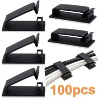 Benavvy 100pcs Cable Clips, Ethernet Cable Organizer, Adhesive Wire Clamps, Desktop Cord Management, for Wire Management and Cable Runs (Black)